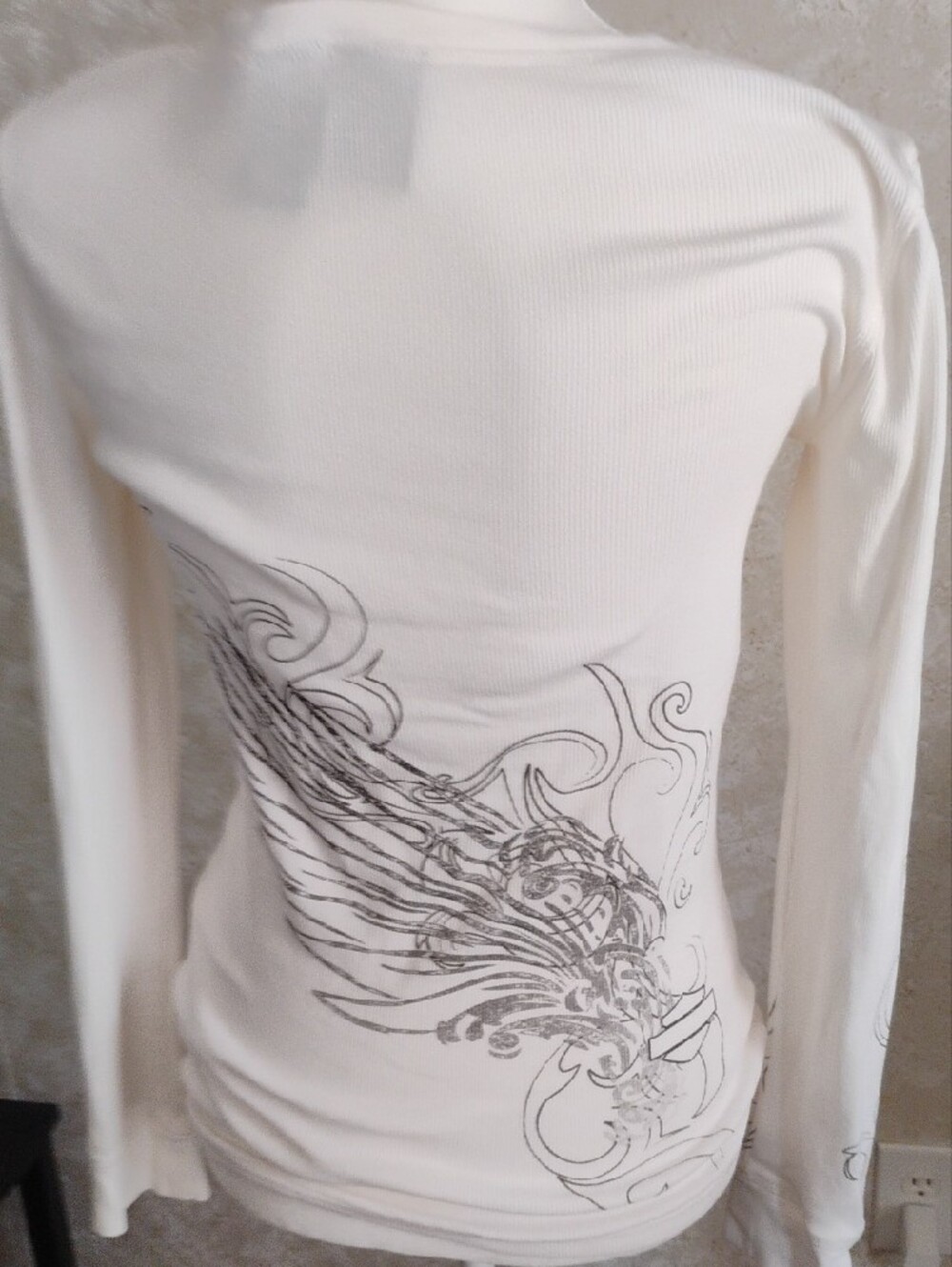 Harley Davidson Women's Cream Long-Sleeve Graphic Henley Top/Bikers/Size M - Picture 6 of 14